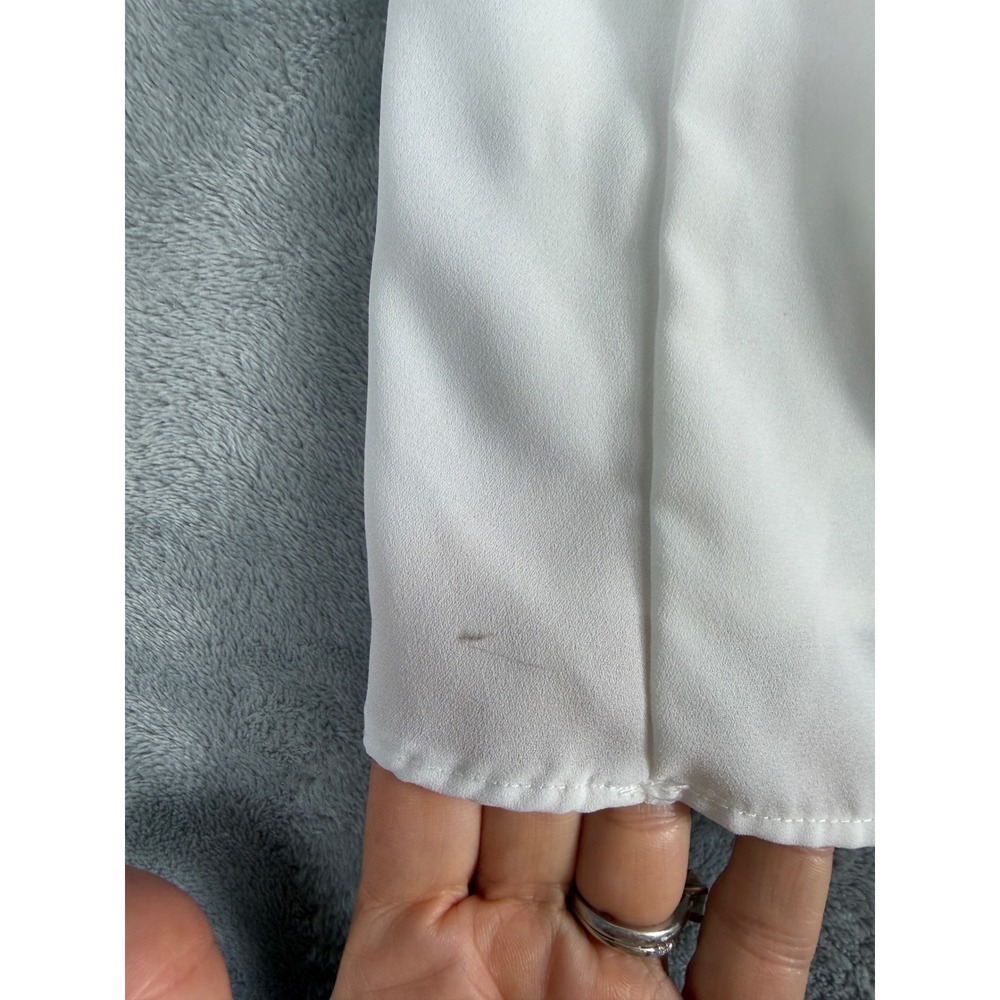 St. Tropez West Womens Large White Blouse Bell Sleeve Lace Trim Boho Top - Picture 7 of 13